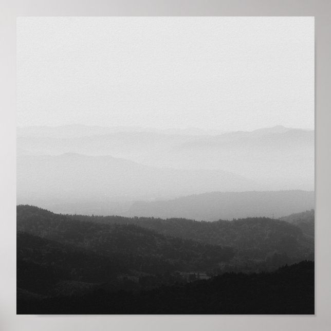 Poster Linhas de horizonte nebuloso a preto e branco (Frente)