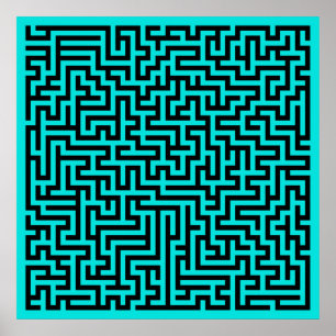 Poster Linhas de Labirinto Preto Turquesa