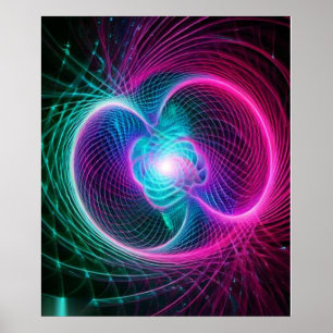 Poster Linhas de Redemoinho Fractal Neon Padrão Abstrato