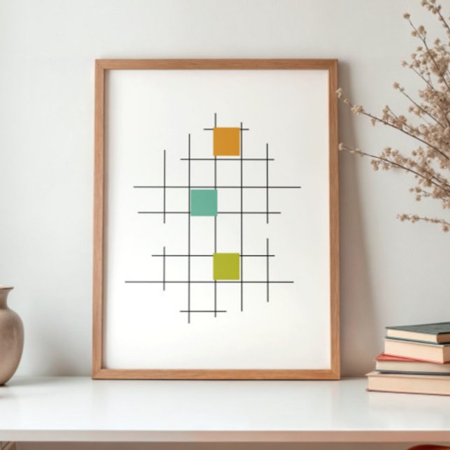 Poster Linhas e Quadrados Moderno Meados do Século Colori (Criador carregado)
