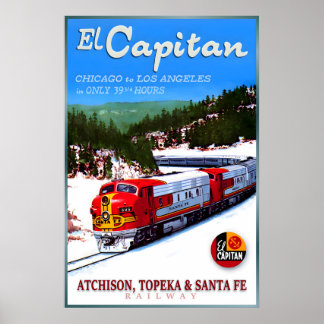 Poster Linhas Ferroviárias de Santa Fe EL CAPITAN Locomot