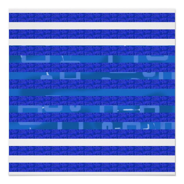 Pôster Linhas Geométricas Azul-Branco legal (Frente)