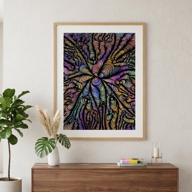 Poster Linhas Onduladas Psicodélicas Abstratas Arco-Íris  (Criador carregado)