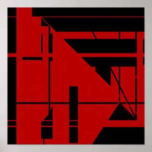 Poster Linhas Pretas Formas em Abstrato Geométrico Vermel