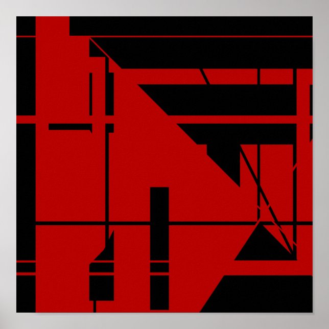 Poster Linhas Pretas Formas em Abstrato Geométrico Vermel (Frente)