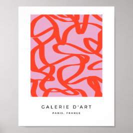Poster Linhas Retro Rosa Rosa Modernas Formas de Pincel A