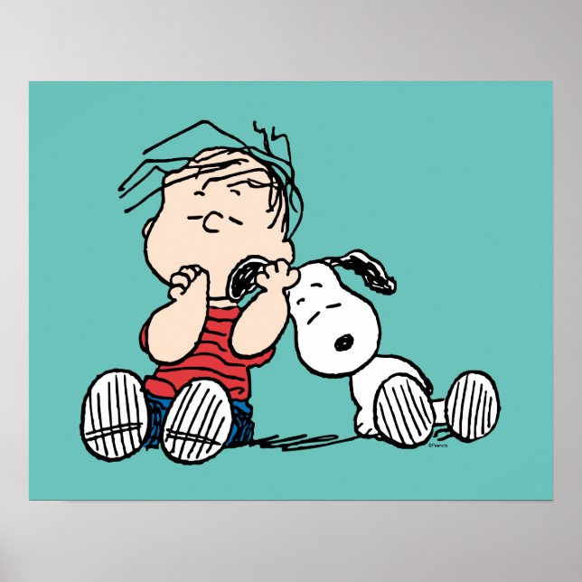 Poster Linus confortado com o ouvido de Snoopy (Frente)