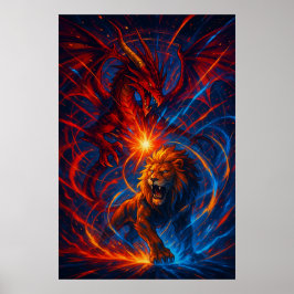 Poster Lion and Dragon Wall Art – Elemental Energy