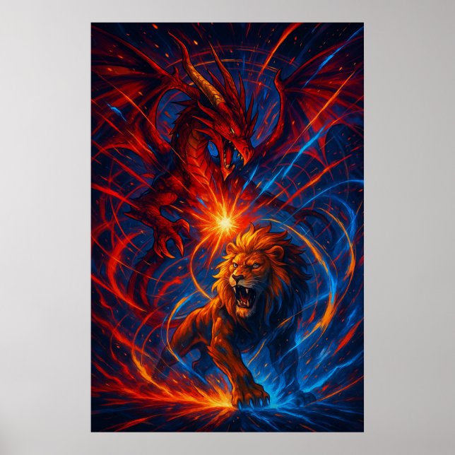 Poster Lion and Dragon Wall Art – Elemental Energy (Frente)