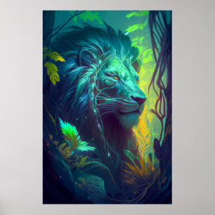 Poster Lion Animal Portrait Painting Willife Outdoor