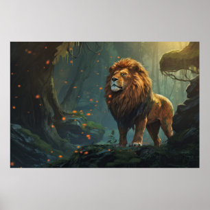 Poster Lion Animal Wilderness Arte Colorida Muralha