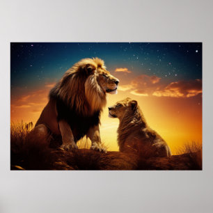 Poster Lion Animal Wilderness Arte Colorida Muralha