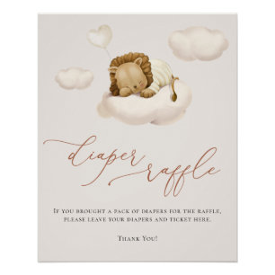 Pôster Lion Baby Cloud Balloon Fralda Raffle