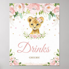 Poster Lion Blush Floral Chá de fraldas Rosa Bebe Cheias