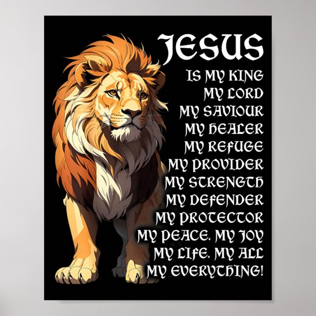 Poster Lion Christian Jesus Is My King, God, Lord, And Sa (Frente)