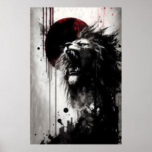 Poster Lion Encaminhando Para O Céu Noturno