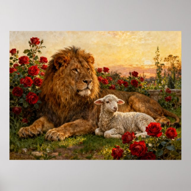 Poster Lion & Lamb in the Roses (Frente)