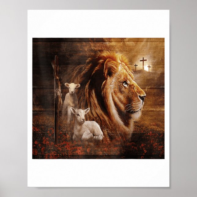 Poster Lion Of Judah Lamb God Cross Jesus Light God  (Frente)