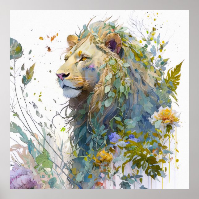 Poster Lion Portrait Animal Painting Willife Forest (Frente)