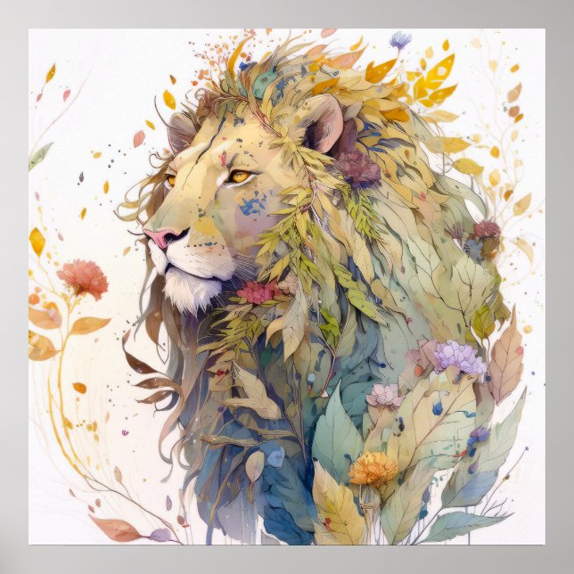 Poster Lion Portrait Animal Painting Willife Forest (Frente)