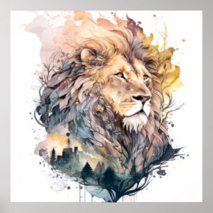 Poster Lion Retrait Animal Painting Willife Outdoor