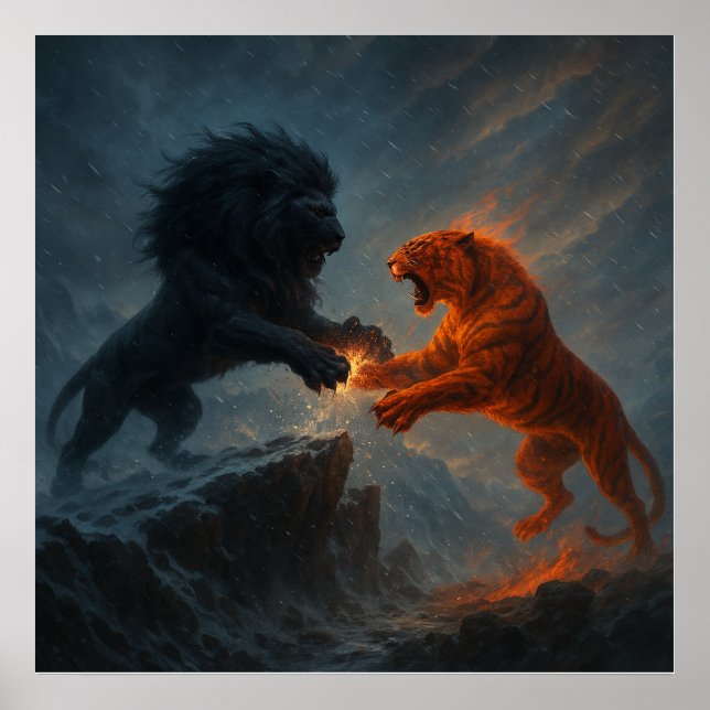 Poster Lion vs Tiger – Clash of Elements (Frente)
