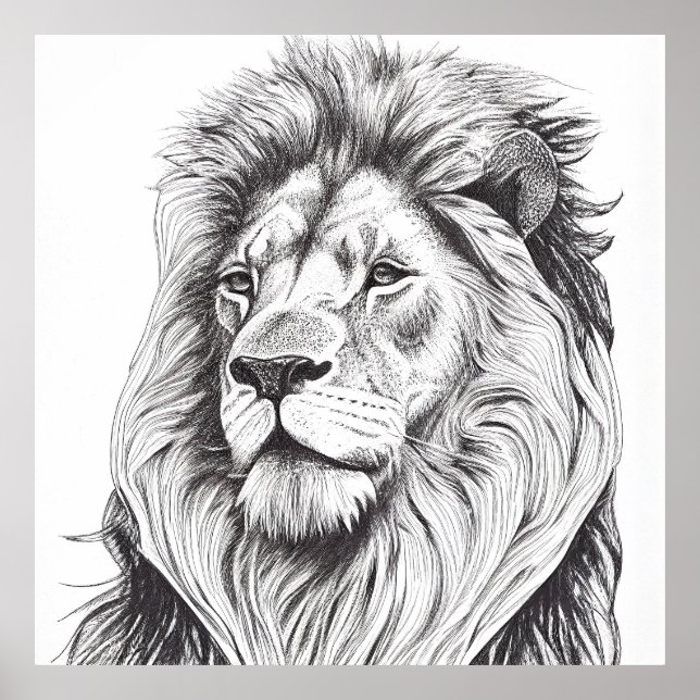 Poster Lion Wild Nature - Ilustração de Arte Animal (Frente)
