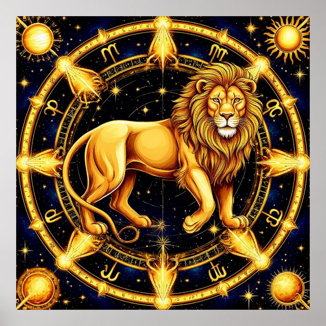 Poster Lion Zodiac Símbolo Sobre Celestial Starry Backgro (Frente)