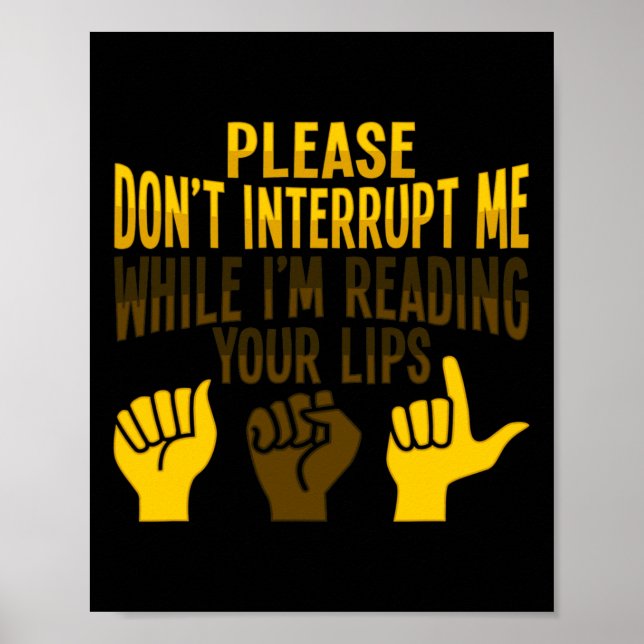 Poster Lip Lendo ASL Gesto de Mão surdo Ausente Audição P (Frente)