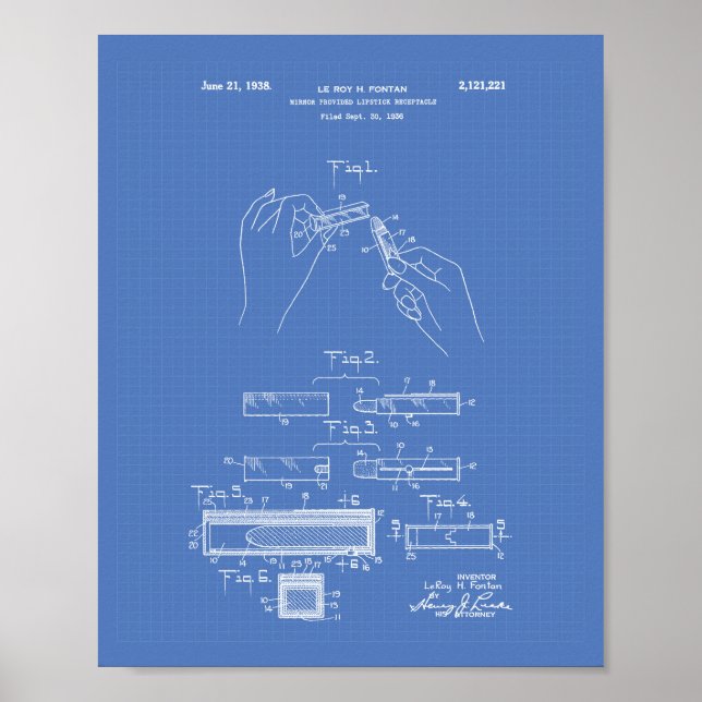 Pôster Lipstick 1938 Patent Art Blueprint (Frente)