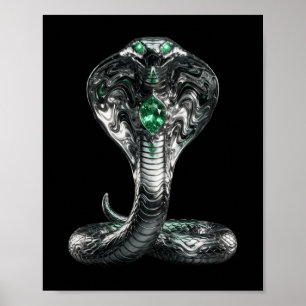 Poster Líquido Metálico Estético Escuro Cobra Olhos Verde