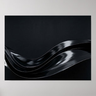 Poster Líquido Preto Brilhante Ondas Abstratas 3D