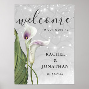 Poster Lírio-de-calla Branco e Roxo Boas-vindas Casamento