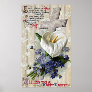 Poster Lírio de Calla e páscoa do vintage da cruz