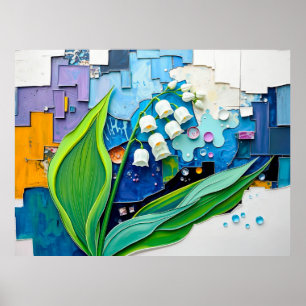 Poster Lírio do Vale Gracioso em Estilo Abstrato Moderno
