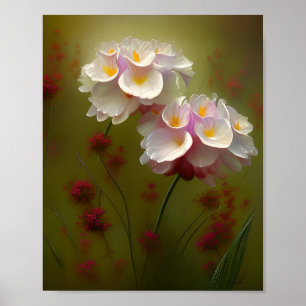 Poster Lirios brancos e flores silvestres vermelhas