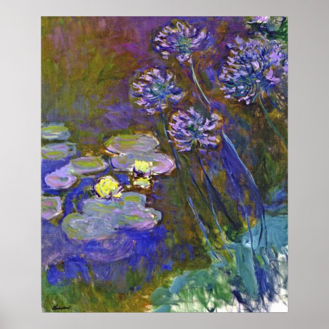 Poster Lírios de Monet e Agapanthus (Frente)