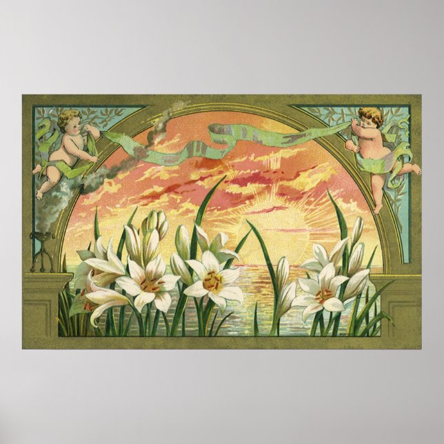 Pôster Lírios de Páscoa do Sol e Anjos Vitorianos (Frente)