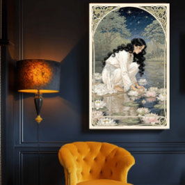 Poster Lírios Dourados Elegância Art Nouveau