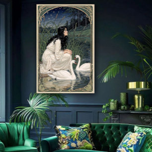 Poster Lírios Dourados Elegância Art Nouveau