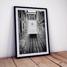 Poster Lisboa Elevador da Glória Funicular Tram Foto P/B