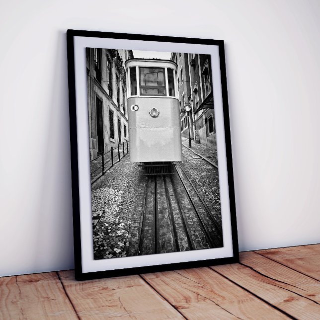 Poster Lisboa Elevador da Glória Funicular Tram Foto P/B (Criador carregado)
