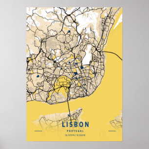 Poster Lisboa - Mapa da Cidade Amarela em Portugal