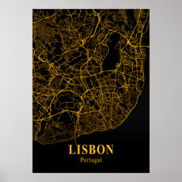 Poster Lisboa - Mapa da Cidade Dourada em Portugal