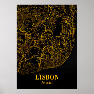 Poster Lisboa - Mapa da Cidade Dourada em Portugal