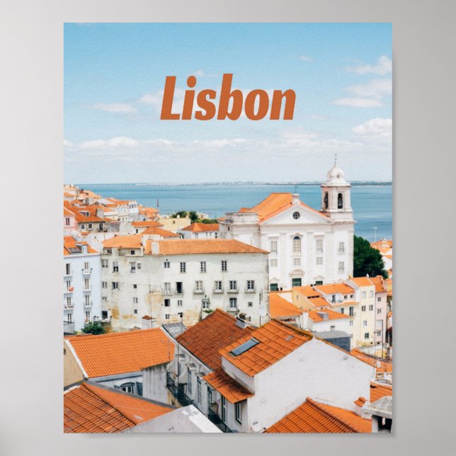 Poster Lisboa Portugal Atlântico praias Red Roofs (Frente)