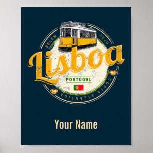 Poster Lisboa Portugal com Tram Vintage Souvenir