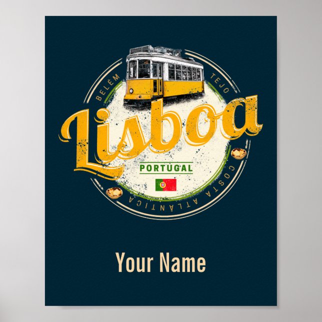 Poster Lisboa Portugal com Tram Vintage Souvenir (Frente)