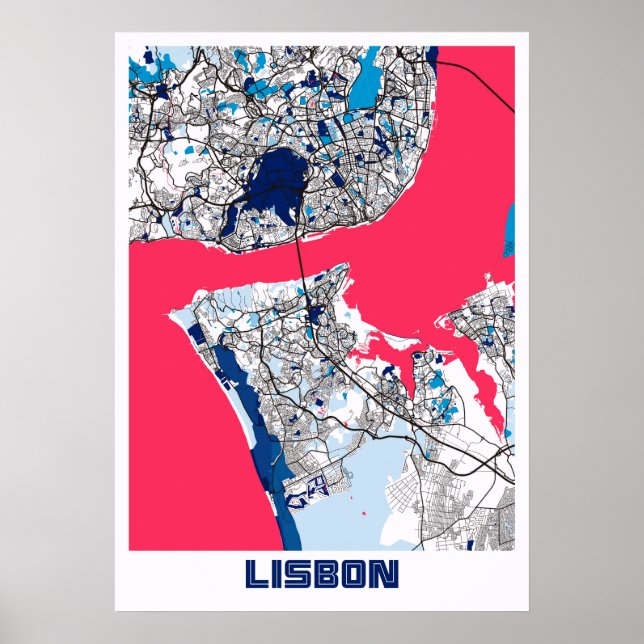 Poster Lisboa - Portugal MilkTea City Map (Frente)