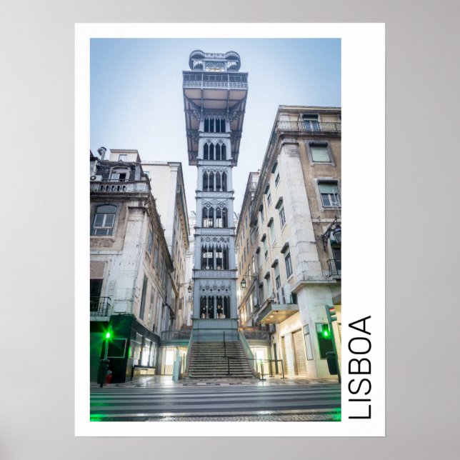 Poster Lisboa Portugal Retro Elevador Feriado Souvenir (Frente)